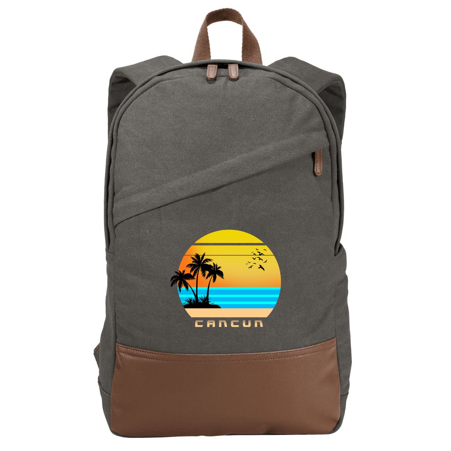 Sunset Beach Cancun Emblem Cotton Canvas Backpack