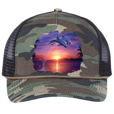 Sunset Dolphins Retro Rope Trucker Hat Cap