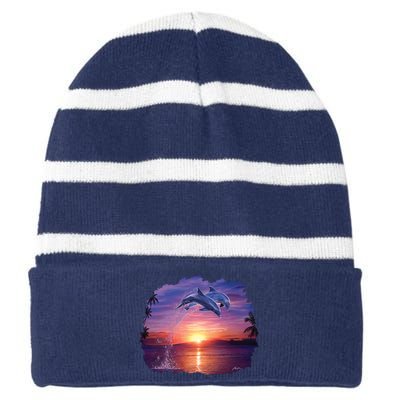 Sunset Dolphins Striped Beanie with Solid Band