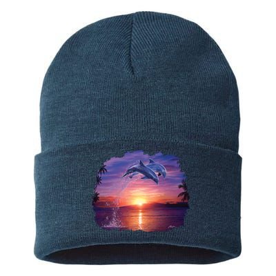 Sunset Dolphins Sustainable Knit Beanie