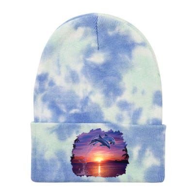 Sunset Dolphins Tie Dye 12in Knit Beanie