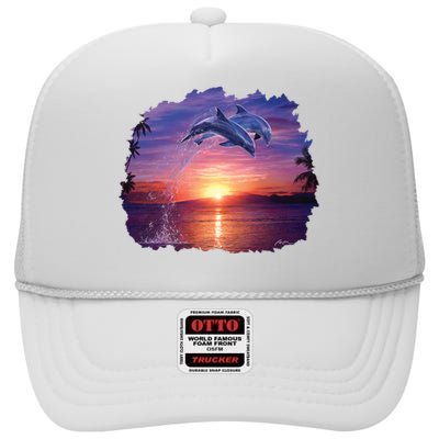 Sunset Dolphins High Crown Mesh Back Trucker Hat