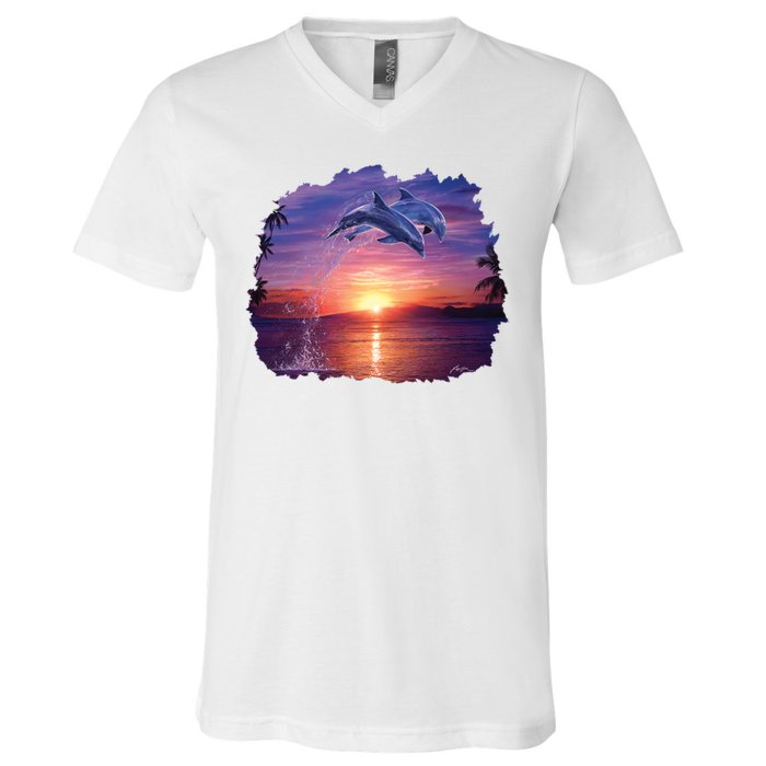 Sunset Dolphins V-Neck T-Shirt