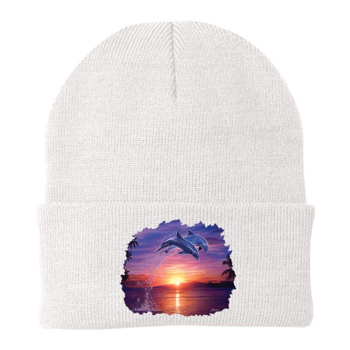 Sunset Dolphins Knit Cap Winter Beanie