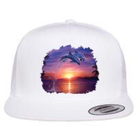 Sunset Dolphins Flat Bill Trucker Hat