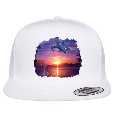 Sunset Dolphins Flat Bill Trucker Hat