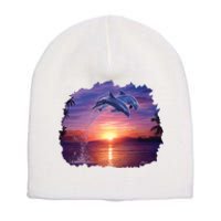 Sunset Dolphins Short Acrylic Beanie