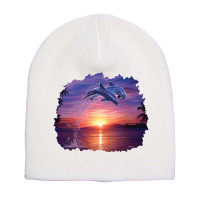 Sunset Dolphins Short Acrylic Beanie