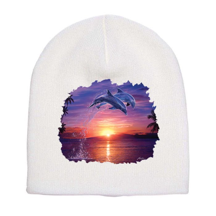 Sunset Dolphins Short Acrylic Beanie