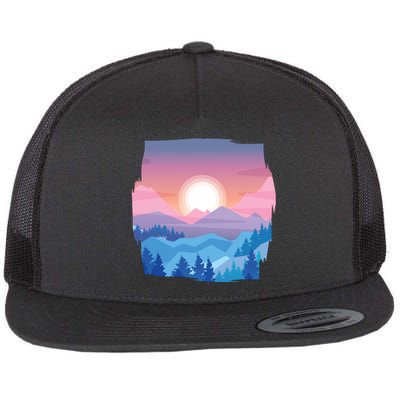 Sunset Mountain Flat Bill Trucker Hat