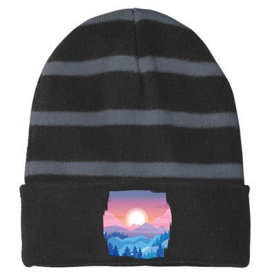 Sunset Mountain Striped Beanie with Solid Band