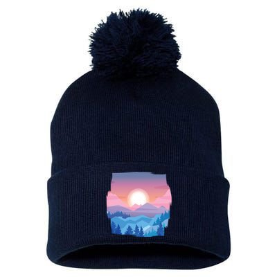 Sunset Mountain Pom Pom 12in Knit Beanie