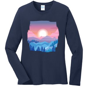 Sunset Mountain Ladies Long Sleeve Shirt