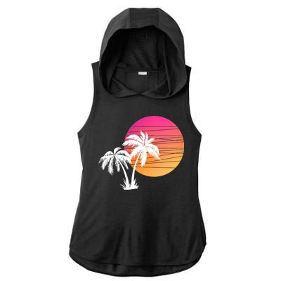 Sunset Palm Trees Ladies PosiCharge Tri-Blend Wicking Draft Hoodie Tank