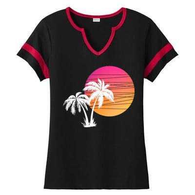 Sunset Palm Trees Ladies Halftime Notch Neck Tee