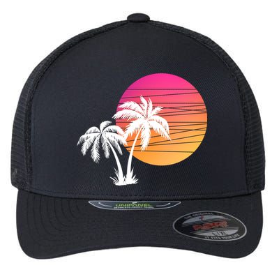 Sunset Palm Trees Flexfit Unipanel Trucker Cap