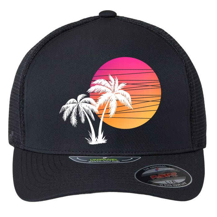 Sunset Palm Trees Flexfit Unipanel Trucker Cap