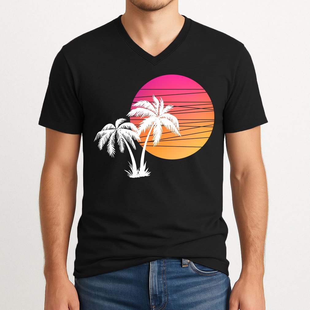 Sunset Palm Trees V-Neck T-Shirt