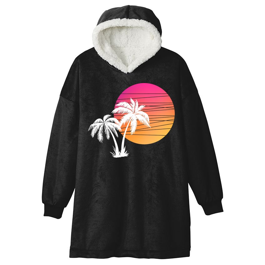 Sunset Palm Trees Hooded Wearable Blanket