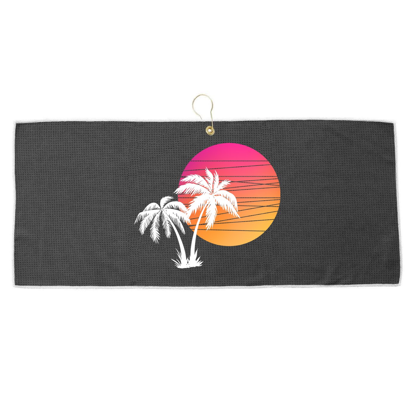 Sunset Palm Trees Large Microfiber Waffle Golf Towel