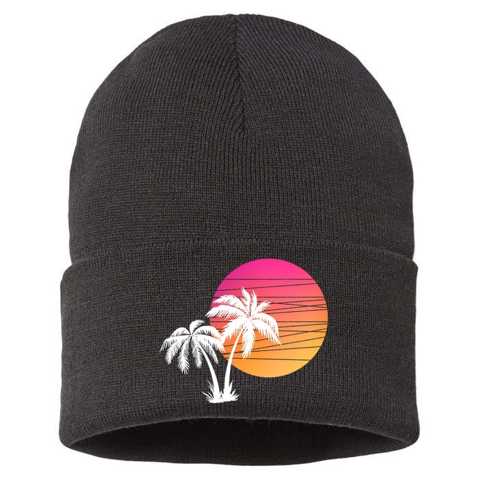 Sunset Palm Trees Sustainable Knit Beanie
