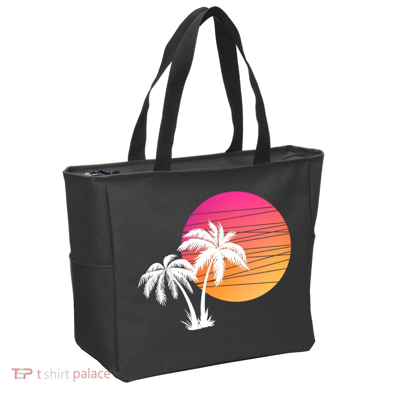 Sunset Palm Trees Zip Tote Bag