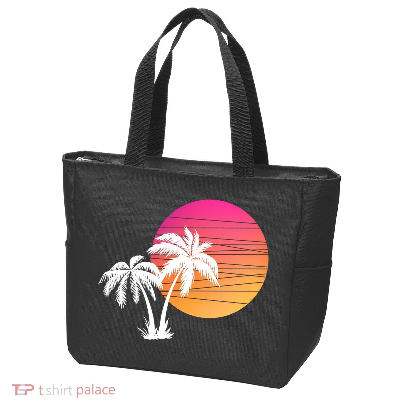 Sunset Palm Trees Zip Tote Bag