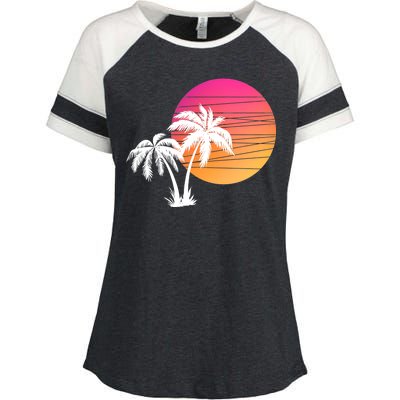 Sunset Palm Trees Enza Ladies Jersey Colorblock Tee