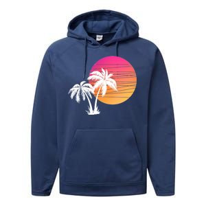 Sunset Palm Trees Performance Fleece Hoodie