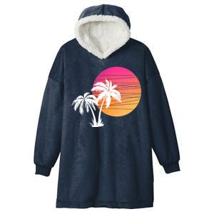 Sunset Palm Trees Hooded Wearable Blanket