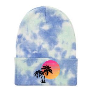 Sunset Palm Trees Tie Dye 12in Knit Beanie