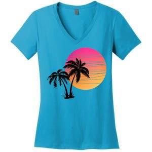 Sunset Palm Trees Women's V-Neck T-Shirt