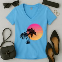 Sunset Palm Trees Women's V-Neck T-Shirt