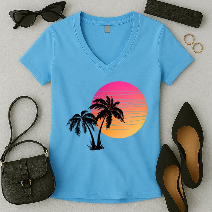 Sunset Palm Trees Women's V-Neck T-Shirt