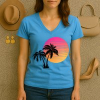 Sunset Palm Trees Women's V-Neck T-Shirt