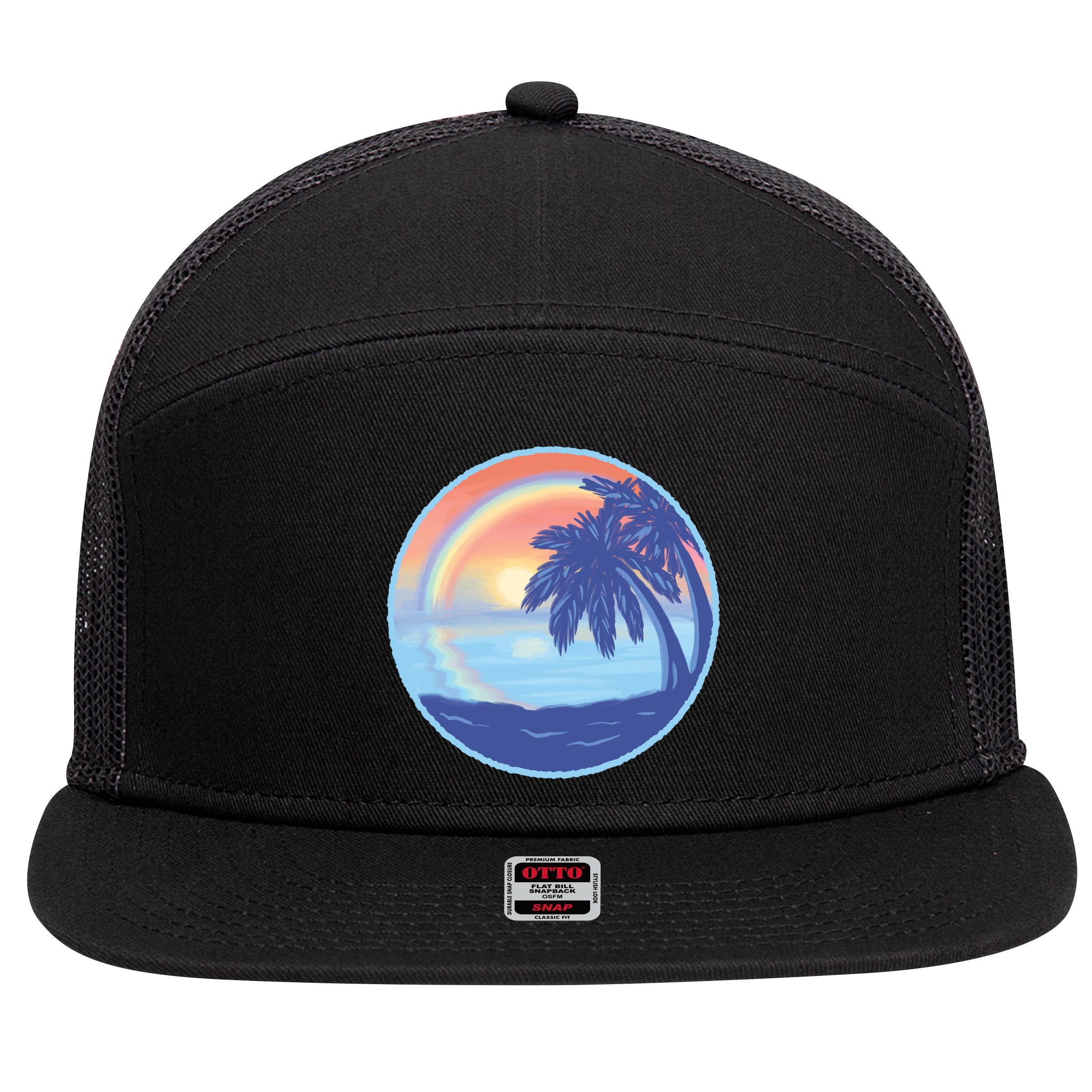 Sunset Rainbow Beach 7 Panel Mesh Trucker Snapback Hat
