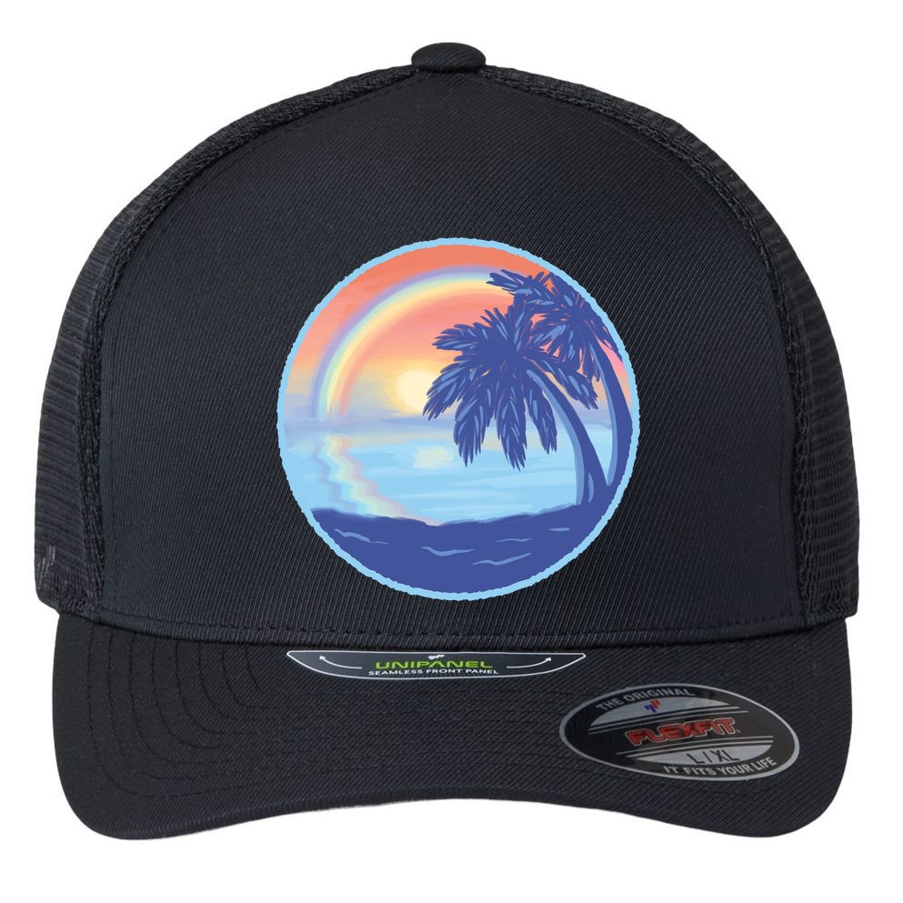 Sunset Rainbow Beach Flexfit Unipanel Trucker Cap