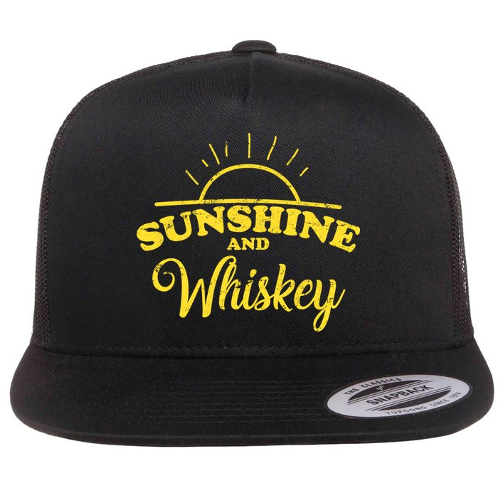Sunshine And Whiskey Retro Summer Flat Bill Trucker Hat