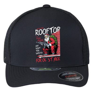 Santa Up On The Rooftop Click Click Click Flexfit Unipanel Trucker Cap