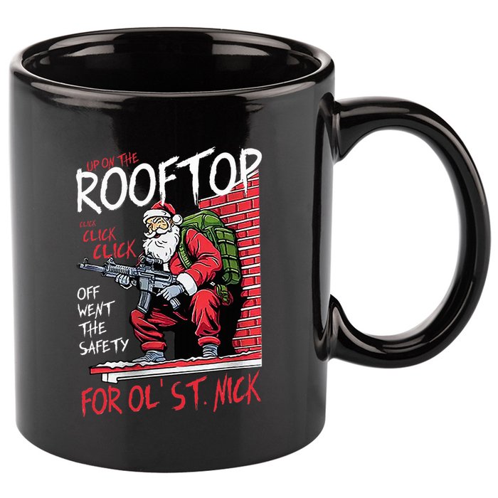 Santa Up On The Rooftop Click Click Click 11oz C Handle Ceramic Mug