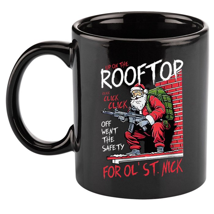 Santa Up On The Rooftop Click Click Click 11oz C Handle Ceramic Mug