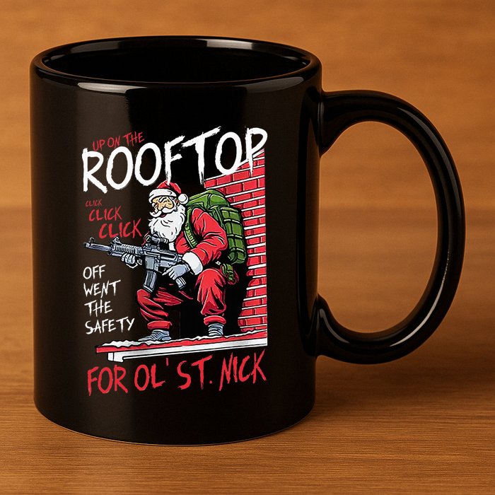 Santa Up On The Rooftop Click Click Click 11oz C Handle Ceramic Mug