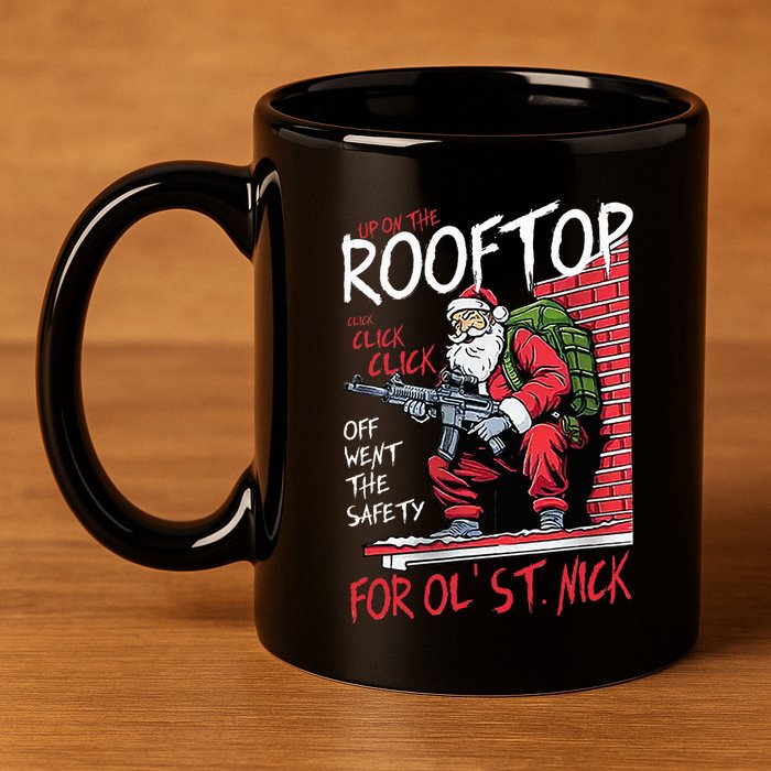 Santa Up On The Rooftop Click Click Click 11oz C Handle Ceramic Mug