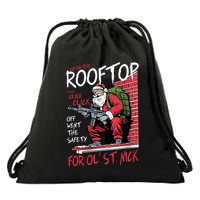 Santa Up On The Rooftop Click Click Click Drawstring Bag