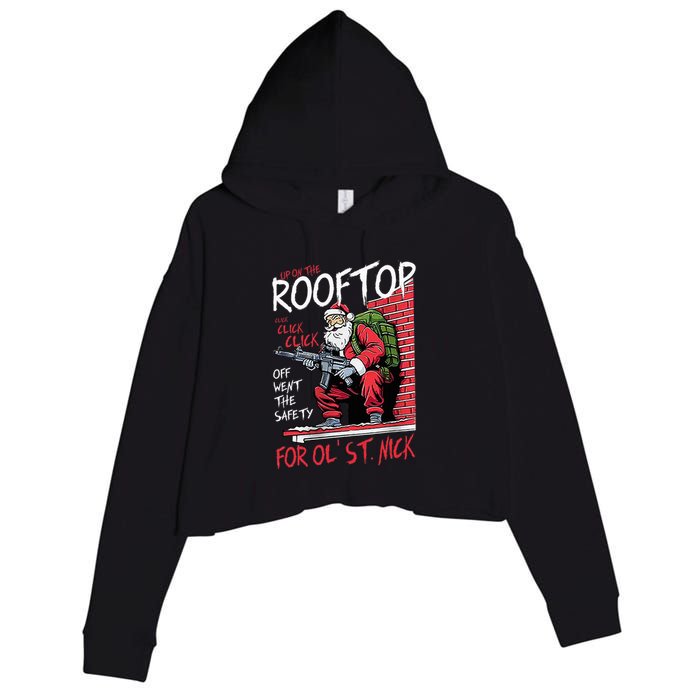 Santa Up On The Rooftop Click Click Click Crop Fleece Hoodie