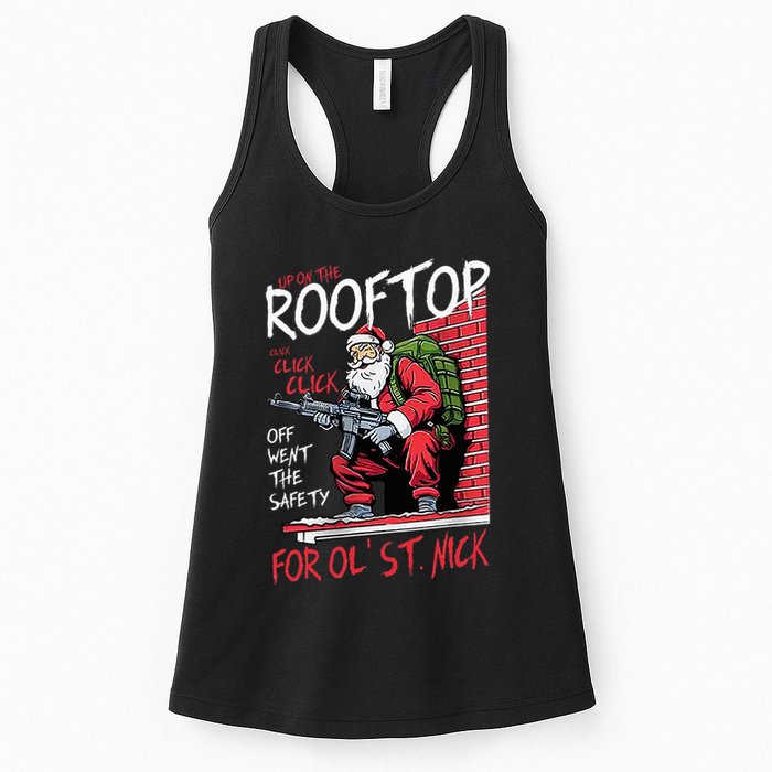 Santa Up On The Rooftop Click Click Click Womens Tank Top