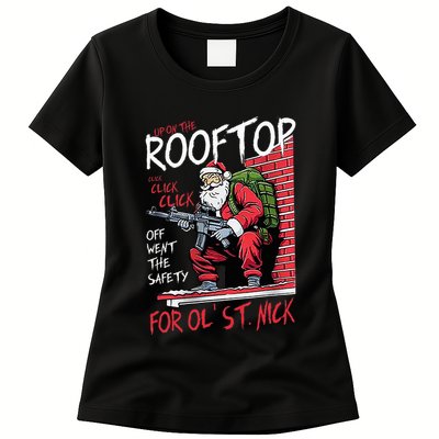 Santa Up On The Rooftop Click Click Click Womens T-Shirt