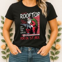 Santa Up On The Rooftop Click Click Click Womens T-Shirt