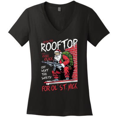 Santa Up On The Rooftop Click Click Click Women's V-Neck T-Shirt