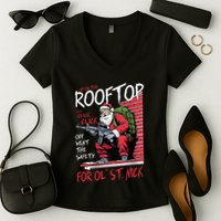 Santa Up On The Rooftop Click Click Click Women's V-Neck T-Shirt